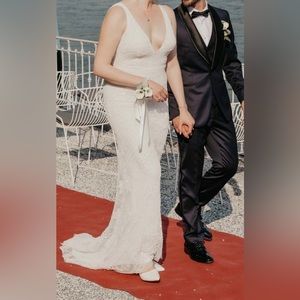 The Sweetest Vows White Beaded Sequin Mermaid Maxi Dress, wedding gown